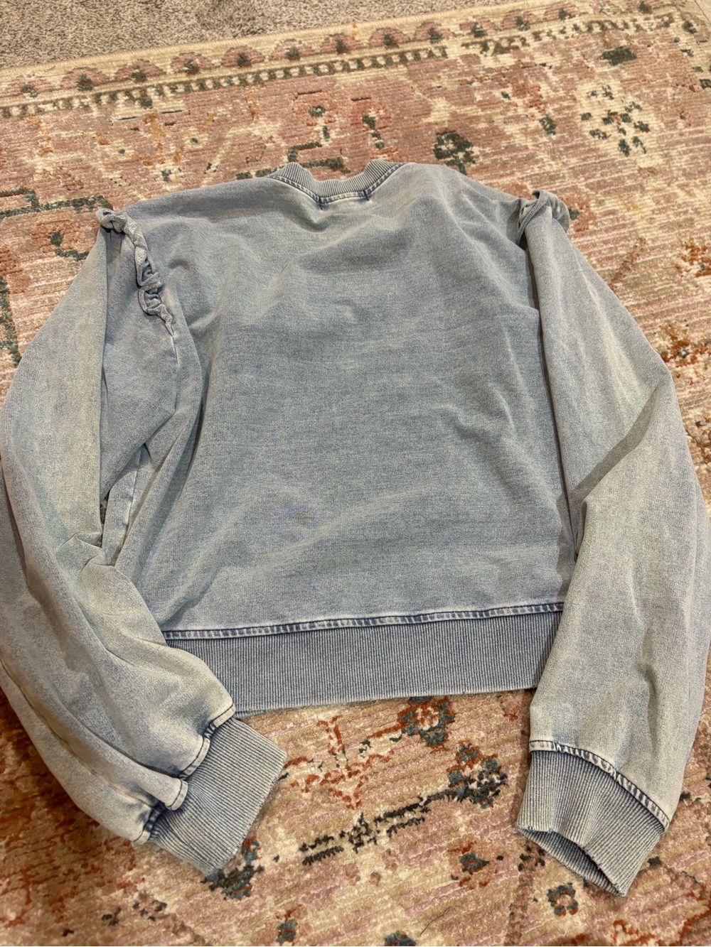 Generation Love Washed Blue Ruffle-Shoulder Sweatshirt - Picture 6 of 7